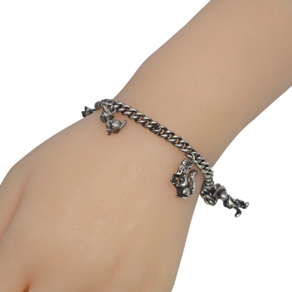 Silver Disney Charm Bracelet Jimney Cricket Skunk Donald Duck Figaro Cat #22550 - Picture 9 of 9